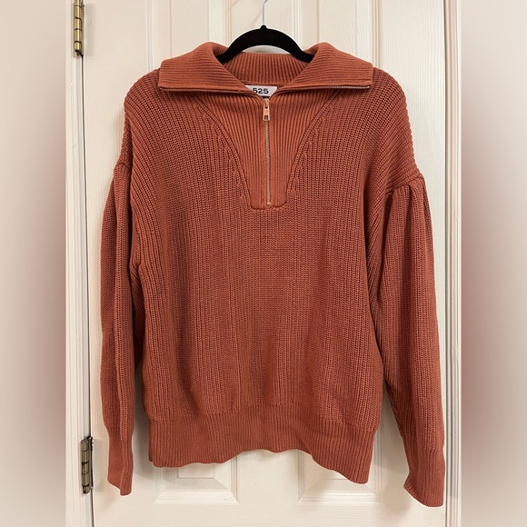 525 America Sweaters - NWOT 525 America Pleated Sleeve 1/4 Zip Pullover Rust with Rose Gold Hardware